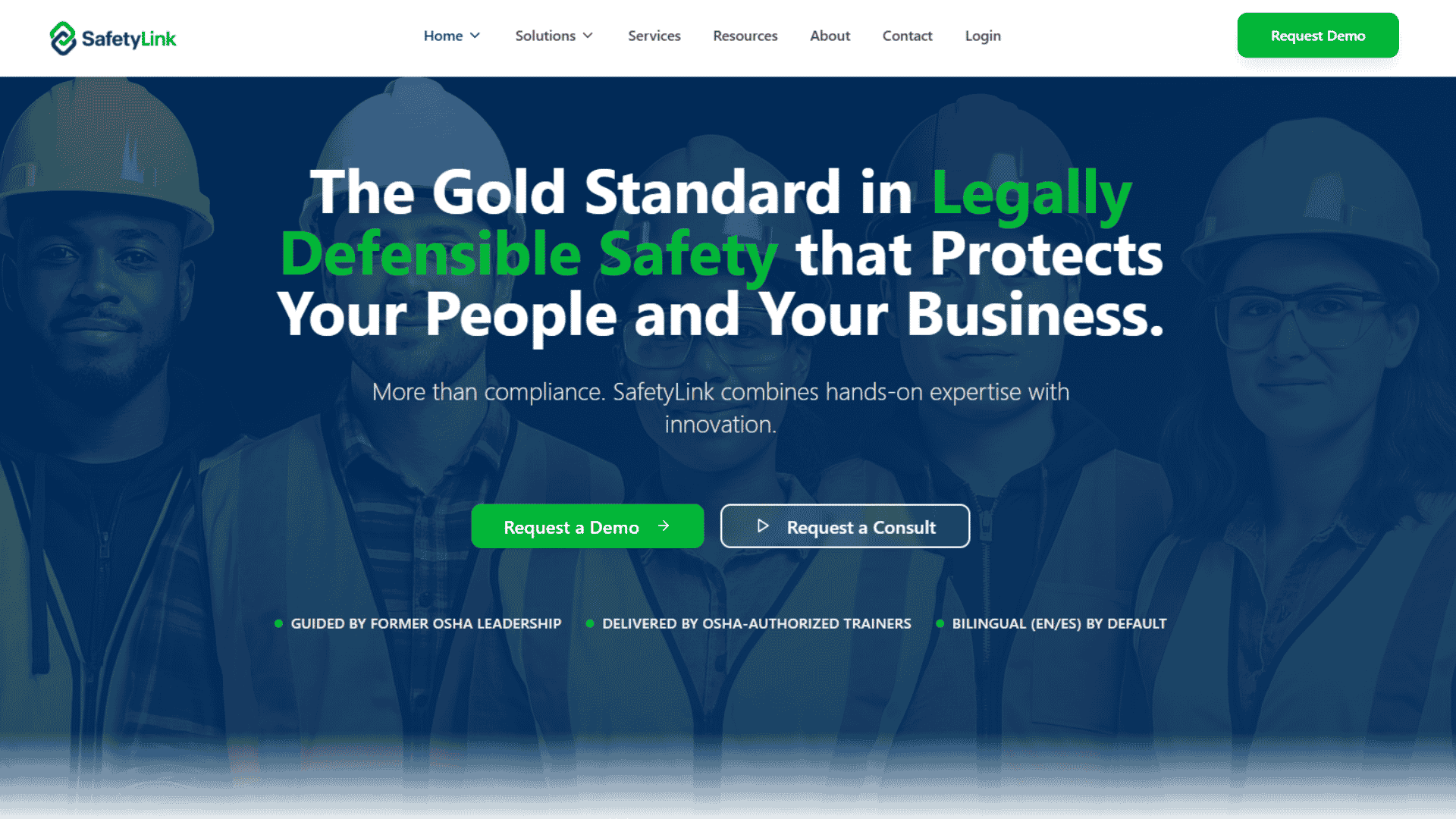 Safety Link website with its original safety-focused headline and team imagery